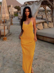 EDOLYNSA Seksikas kootud v&auml;ljal&otilde;igatud tups spagetirihm Bodycon Beach Maxi kleit suvine naiste puhkuseklubi peovarustus ujumistrikoo Cover Up K10 L oranž