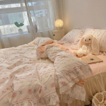T&uuml;druku s&uuml;damega korea lilleline serv, neljaosaline komplekt, puuvillane voodi seelik, tekikattega voodipesu 1.2m bed