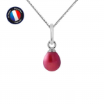 PERLINEA - Pendentif - V&eacute;ritable Perle de Culture d'Eau Douce Poire 5-6 mm Rouge - Or Blanc - Cha&icirc;ne Offerte - Bijoux Femme