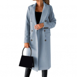 Naiste villane jope, alla keeratav krae, &uuml;hev&auml;rviline kaherealine mantel, keskmise pikkusega termiline pikkade varrukatega 3XL taevasinine v&auml;rv