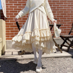 Talvise pitsiga elegantne lahtine seelik, naiste korea retro midi seelik, naiste vabaaja vintage seelik S must