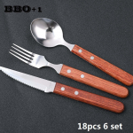18pcs/lot Wood Handle Cutlery set Stainless steel Creative Japanese Dinnerware Steak Knife Fork Spoon Kitchen Tableware Japan