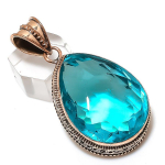 Natural Swiss Blue Topaz Gemstone Handmade Copper Jewelry Pendant 2.17 m4s64