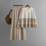 S&uuml;gistalv Lazy Wind avara V-kaelusega pullover kampsun, naiste triibuline pikkade varrukatega kootud laia s&auml;&auml;rega p&uuml;ksid, kaheosaline komplekt One Size aprikoosi