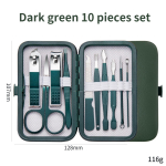 10/18 tk manik&uuml;&uuml;ri komplekt roostevabast terasest k&uuml;&uuml;nel&otilde;ikur k&uuml;&uuml;nek&auml;&auml;rid trimmer kulmuk&auml;&auml;rid pintsetid k&otilde;rva lusikas n&auml;ohooldusauto 10PCS roheline