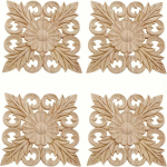 4 tk puidust nikerdatud aplikatsioonid, ruudukujulised lillede nikerdatud kleebised seinale, peeglile, kapile, riidekapile, sahtlikapile helekollane v&auml;rv