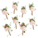 8 Roosi Boutonniere komplekt pulmadeks n&ouml;&ouml;pn&otilde;eltega Peigmehele ja Peigmeestele Kunstlille Boutonniere Pulmatseremooniaks Ametlikuks &Otilde;htus&ouml;&ouml;giks Balli&otilde;htuks Lill 8Pcs roosa