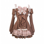 Talvine armas lolita uus kaheosaline komplekt naistele pikkade varrukatega lipsudega pluusid + ruuduline kooki miniseelik naiste Korea disainer Kawaii komplekt XL pruun