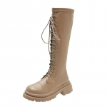 Kvaliteetsed kingad naistele Paeltega naiste saapad S&uuml;gisene &uuml;mmargune ninaosa Solid High Tube Block Heel Moodsaapad Zapatos Mujer 35 khaki