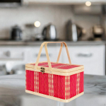 Picnic Basket Fruit Carrying Holder Easy to Use Portable Convenient Woven Container for Bread Red White