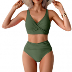 2 tk/komplekt Naiste bikiinikomplekt S&uuml;gava V-kaelusega Polsterdatud Traadita Rinnahoidja K&otilde;rge V&ouml;&ouml;kohaga Ujumisriided M