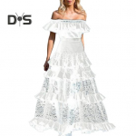 Daami bandeau kleit, &otilde;&otilde;nes &otilde;laga kaetud lapitehnikas, lillelise tikandiga maksikleit, volangidega pits, ballikleit, pulmakleit S valge