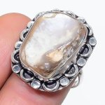 Biwa Pearl Handmade 925 Sterling Silver Jewelry Ring Size 7.5 v4i62