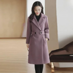 Korea stiilis naiste keskmise pikkusega villane mantel - Moodne, figuuri j&auml;rgiv, sobiv 2024 s&uuml;gis/talveks L