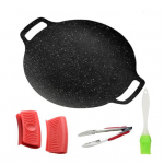 Yousheng Korean Style BBQ Grill Pan for Stove Top Non-stick Round Frying Pan with Handles Pancake Griddle Pan for Indoor Cooking 28cm