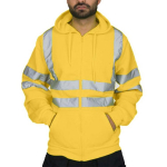 Meeste Hi Vis Viz Peegeldav N&auml;htavus Fliisist jakk Mantel T&ouml;&ouml;ohutus ja T&otilde;mblukuga kapuutsid M kollane