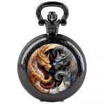 Vintage Retro Draakon Kuld Must Hiina Yin yang Kvarts Unisex Mehed Naised Taskukell Kvarts Kaelakee Ripats Kell Kett Klassikaline T&auml;histus Ehted Kingitus x1