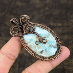 Caribbean Larimar Handmade Copper Wire Wrap Jewelry Pendant 2.96 o1e60