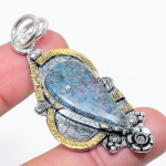 Two Tone- Ruby in Fuchsite Ethnic 925 Sterling Silver Jewelry Pendant 2.48 p7k70