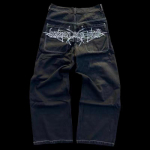 Unisex t&auml;navastiili hiphop gooti tikitud meeste teksap&uuml;ksid Y2K Harajuku vabaaja laiad sirged teksap&uuml;ksid punk rock teksap&uuml;ksid S must