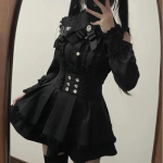 Jirai kei Riietus Lolita T&uuml;drukute Pluus Naiste Pikkade Varrukatega S&auml;rk Kawii Vibu Must Seelikud S&auml;rgid Y2K Magus Jaapani Daami Stiili Komplekt XXL must