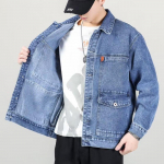 Meeste retro teksajakk - S&uuml;gismood, lai l&otilde;ige, Korea stiil, liigendatud pestud disain 3XL sinine