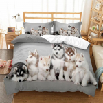 Armsad koerad Loomade 3D Voodipesukomplektid Armas Husky Tekikott Voodikate Komplekt Lastele Tekk Voodipesu Padjap&uuml;&uuml;r Lemmikloomad Koer 140x210cm