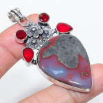 Natural Bloodstone, Garnet 925 Sterling Silver Jewelry Pendant 2.56 f1i82
