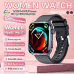 2025 Uus NFC Smat Watch Naistele 1,85-tolline Verer&otilde;hk S&uuml;damer&uuml;tm Bluetooth-k&otilde;ne Naiste Tervis Smarwatches Daamidele iOS Androidi jaoks Black Silicone