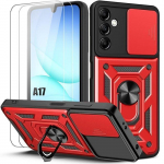 Coque de Protection - BOOLING - Samsung Galaxy A17 5G/4G - Antichoc avec Anneau - Rouge - 2 Vitres