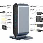 12-in-1 USB C dokkimisjaam Type C kuni HDMI adapter 4K HD PD 100W VGA RJ45 3.5mm SD TF USB 3.0 jagaja s&uuml;learvutile MacBookile