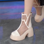 Moodsad luksuslikud naiste v&otilde;rgust paksu tallaga lahedad saapad 2024 kevad/suvi &otilde;&otilde;nsad hingavad paksud k&otilde;rge kontsaga l&uuml;hikesed saapad 40 must