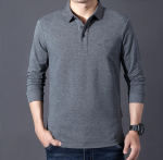 Meeste puuvillane pikkade varrukatega POLO s&auml;rk Suvine vabaaja hingav polo T-s&auml;rk Meeste kaubam&auml;rgi tikitud &auml;ri vabaaja topp 4XL hall