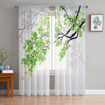 Rohelised oksad Taimelehed T&uuml;llkardinad elutoa kaunistamiseks Magamistoa kaunistamiseks L&auml;bipaistev &scaron;ifoonist l&auml;bipaistev aknakardin 1 PCS W100XH250cm&Grommet Top