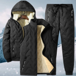 Talvine puuvillase polsterdusega mantel pluss sametiga paksendatud soe kapuutsiga meeste puuvillased p&uuml;ksid vabaaja &uuml;likond pluss suurus lambavillast lahtine kolmeosaline &uuml;likond M must