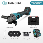 YOFIDRA 125mm Harjadeta Nurklihvmasin 3 K&auml;iku Juhtmeta Metallipuidu Lihvimiseks Poleerimiseks L&otilde;ikamiseks T&ouml;&ouml;riist Makita 21V Aku Pinni jaoks 2 Battery-EU Plug