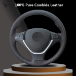 K&auml;sitsi &otilde;mmeldud must ehtsast nahast auto roolikate BMW X6 E71 2008 2009 2010 2012 2013 2014 E70 X5 2008-2012 Tricolor Thread