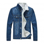 S&uuml;gistalv Meeste teksajakk Stand krae kaela kaitsetaskud Slim Fit paksendatud pl&uuml;&uuml;sis &uuml;herealine pikkade varrukatega unisex mantel M