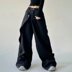 Meeste P&uuml;ksid &Otilde;mblus Kahekihiline Disain Vabaaja P&uuml;ksid Streetwear Mood Grunge Old Money Mehed Laiad P&uuml;ksid Meeste Riided S must