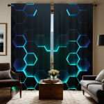 2tk HD stereokumer geomeetriline kuusnurkne dekoratiivne kardin Must lipsuga digitaalprindiga kardin Kodukaunistamise stiil Kaunistus 100*130 HOOK 1pcs black