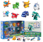 Super Wings 14-osaline muunduv m&auml;nguasjakomplekt, 2-tollised lennukikoguja tegelasm&auml;nguasjad koos dinosaurusest minikoguja tegevuskujukesega koos