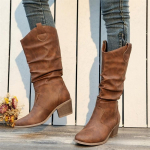 Slouchy Boots for Women - Mid Calf Fall Boots 2024 with chunky Heel, Casual & Stylish 37 pruun