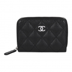 CHANEL klassikaline t&otilde;mblukuga reljeefse pinnaviimistlusega h&otilde;bedase pandlaga vasikanahast rahakott naistele must One Size-Box(Basic Set+Box) must