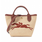 Longchamp Le Pliage Paris 15 Tikitud Logo V&auml;rviplokk Kootud Linane Segu Nahk Pelmeen Koti &Otilde;lakott Mini Naiste kotid Khaki Pruun 10162HYT035 Khaki & Brown