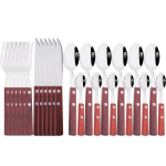6/24tk 304 roostevabast terasest s&ouml;&ouml;giriistade komplekt Luksuslik puidust k&auml;epidemega lauan&otilde;ud S&ouml;&ouml;giriistade komplekt K&ouml;&ouml;k L&auml;&auml;ne nuga lusikas kahvel Lauan&otilde;ud 24Pcs Red Silver white