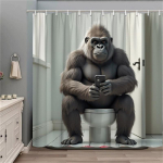 1 tk naljakas gorilla vannitoa du&scaron;ikardin - humoorikas tualetil istuv disain, vastupidav pol&uuml;esterkangas, puurimiseta konksud, masin 90x180cm white