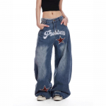 Vintage V&uuml;rtsit&auml;ht Tikitud Laiade S&auml;&auml;rtega Mat&scaron;eete Teksad Naiste Y2K Pungi Stiil Baggy Slim Joker Sirged Mopi P&uuml;ksid L sinine