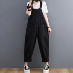 L&otilde;dvad Suured T&ouml;&ouml;riided Naistele Vabaaja Streetwear Rihmad Lilla Punane Denim Jumpsuit &Uuml;he Rinnaga Traksidega Kotid Cargo P&uuml;ksid 2XL must