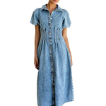 Kevad/Suvi Mullvarrukuga L&uuml;hikeste Varrukatega Kulunud Vabaaja S&auml;rk Denim Pikk Kleit S sinine