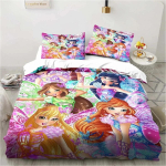 3D-prinditud Winx Saga Club Voodipesukomplekt Tekikate Voodikomplekt Tekikate Padjap&uuml;&uuml;r Tekk Kuninga Suurus Kuninganna Suurus Poiste T&auml;iskasvanute Voodikomplekt T&ouml;&ouml;riist 70x133cm 2pcs